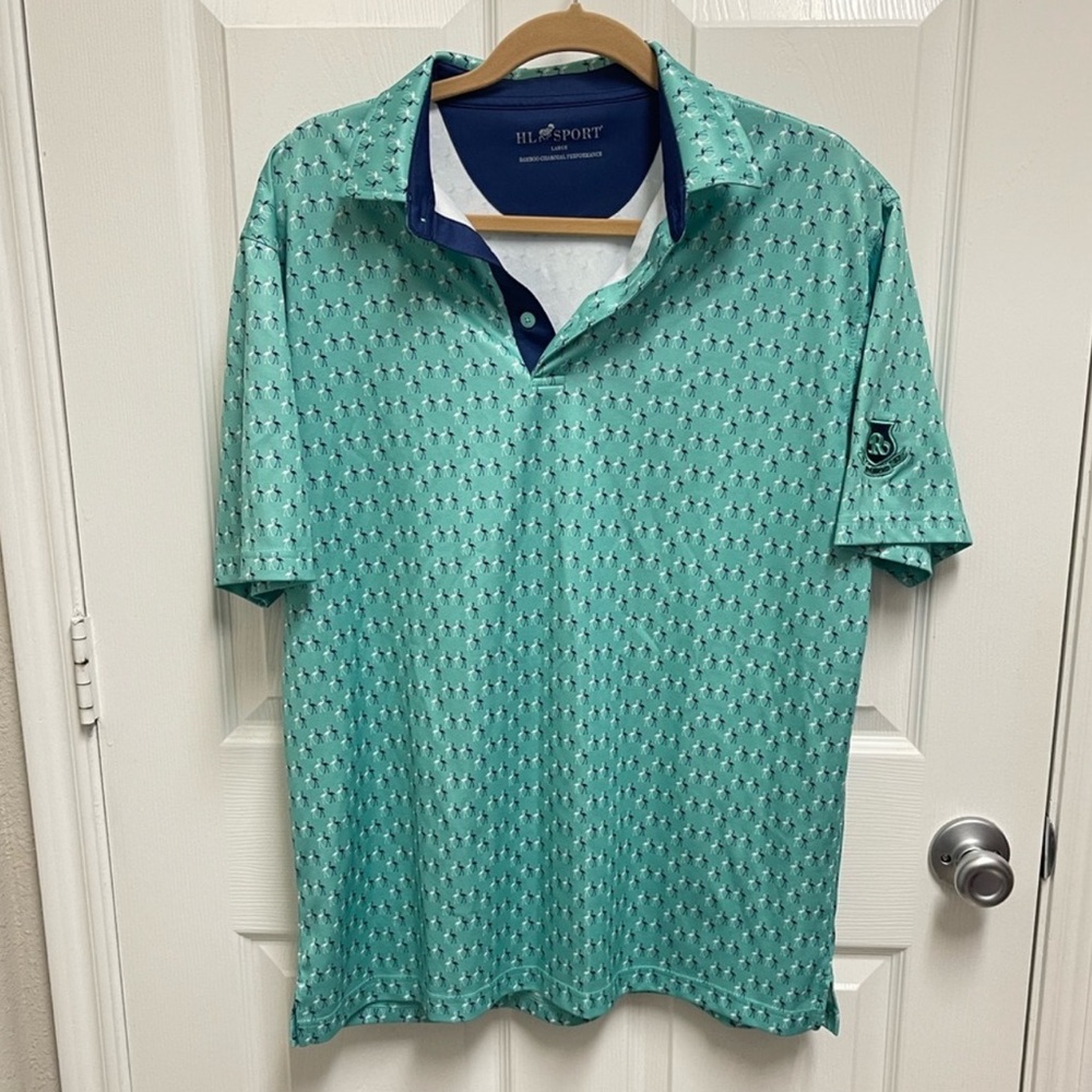 HL Sport Men’s Green and Blue Polo. Sz Large